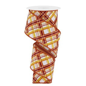 RGE185018  2.5"X10YD   Diagonal Dash Plaid   Lt.Nat/Mstrd/Orng/Brg/Crm