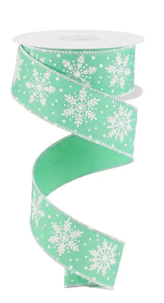 RGE1974AB    1.5" x 10yd Snowflakes     Mint/White