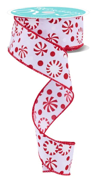 RGF142867  1.5" x 10yd Christmas Candy White/Red