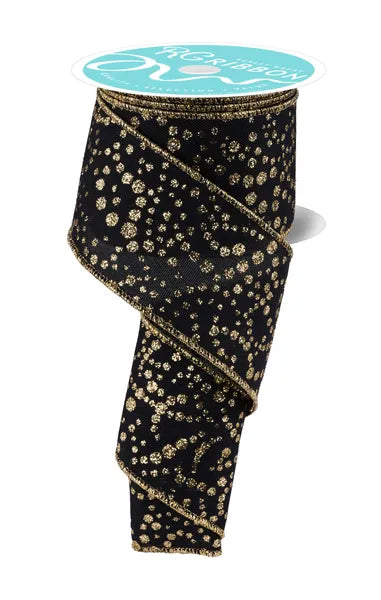 RGF172086  2.5" x 10yd Mini Glitter Dots Black/Gold
