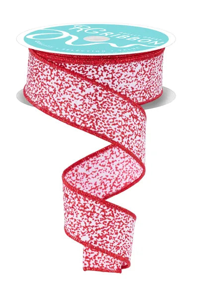 RGF181324  1.5"x10yd Snow Glitter White/Red
