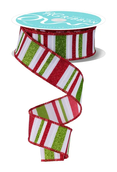RGF1918T9    1.5" x 10yd Horizontal Stripe  White/Red/Lime