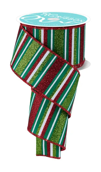 RGF191906  2.5" x 10yd Horizontal Stripe  Emrld/Red/Lime/White