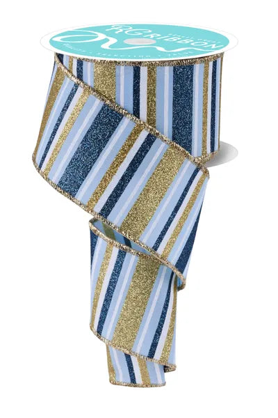 RGF191914  2.5" x 10yd Horizontal Stripe    Lt Blue/Smk Blue/Gld/Wht