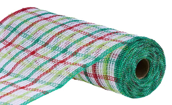RY8339AC  10.25" x 10yd Faux Jute Check Mesh White/Red/Emerald/Lime