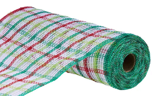 RY8339AC  10.25" x 10yd Faux Jute Check Mesh White/Red/Emerald/Lime