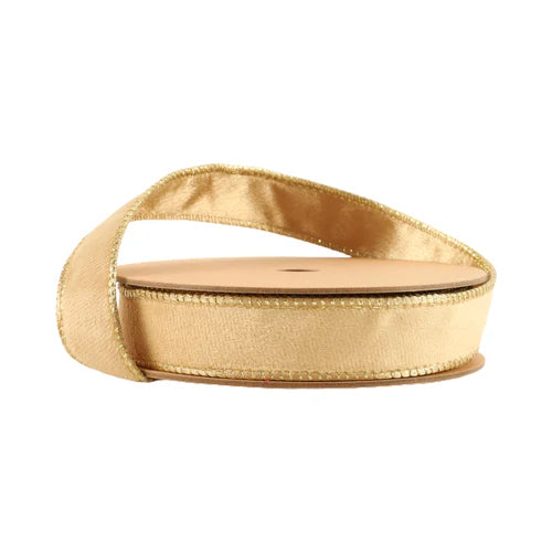 7115W83525E  1" x 10 Yd -Reversible Classic Velvet Wired Ribbon- Tan/Gold