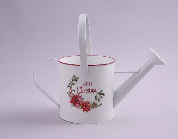 XC0165   15.25"Lx6.5"H Emboss Christmas Water Can   White/Red/Pink/Green