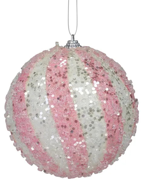 XJ4480W5     4.75"Dia Swirl/Glitter Ball Ornament   Pink/White