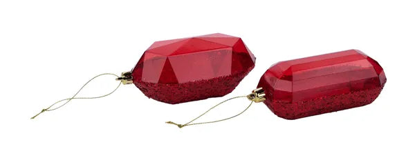 XJ552324  5.25"L Laser Glitter Gem Ornament Red