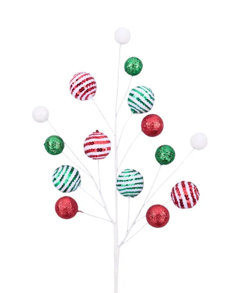 XS128944  25.5"L Glitter Ball Spray Red/White/Emerald