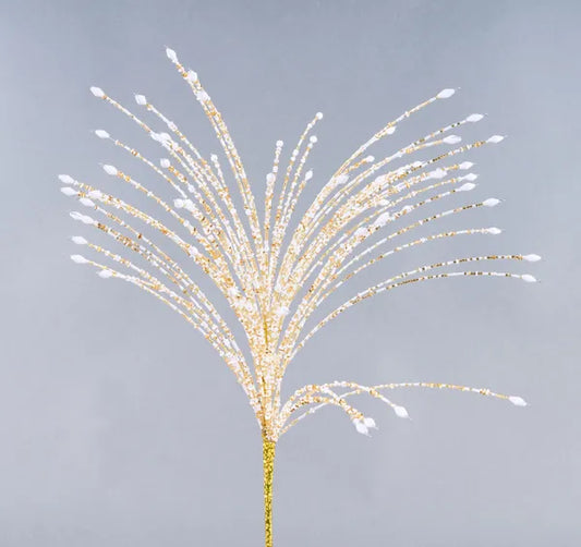 XS130432  24"L Sequin/Glass Bead Spike Spray 18K Gold/White