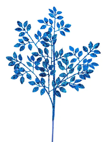 XS226825  28"L Glitter Leaf Spray Royal Blue