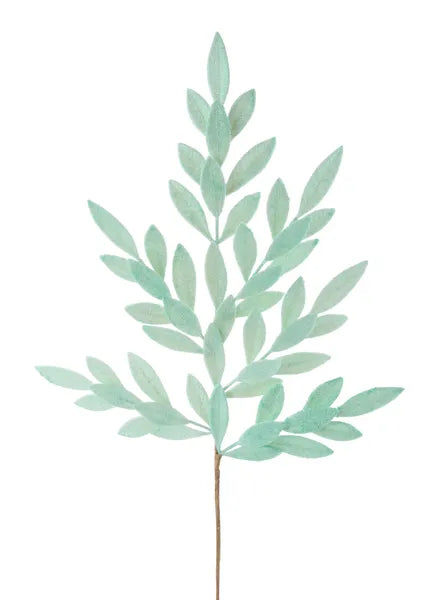 XS235355  32"L Glitter Bay Leaf Spray Mint Green