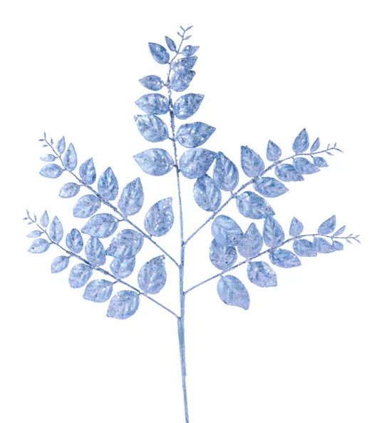 XS243059  28"L Glitter Leaf Spray Ice Blue