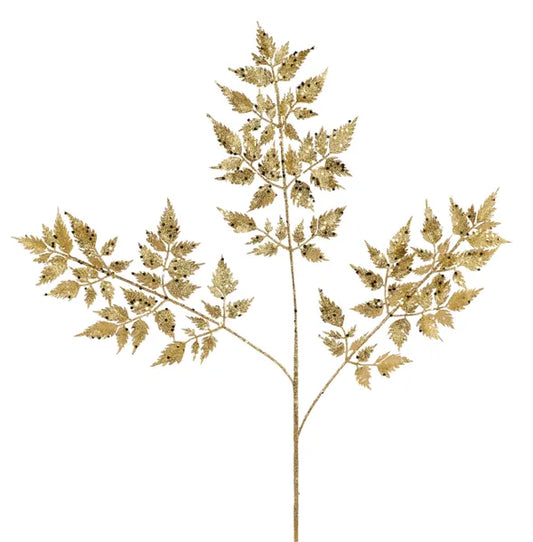 XS249087  25"L Glitter Fern Spray Gold