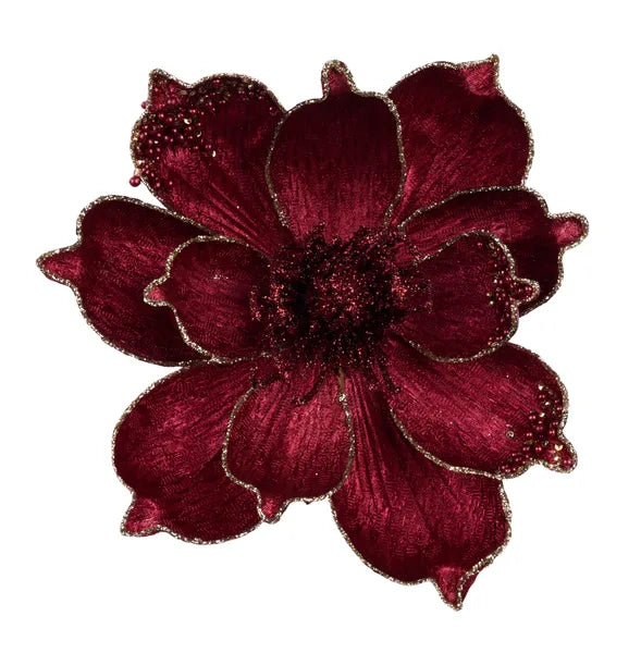 XS765005  7"Dia Metallic/Glitter Magnolia W/Clip Burgundy