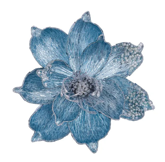 XS765014  7"Dia Metallic/Glitter Magnolia W/Clip Light Blue