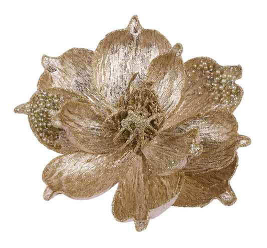 XS7650A5  7"Dia Metallic/Glitter Magnolia W/Clip Champagne