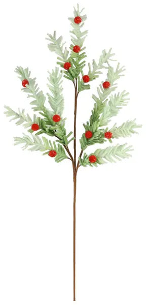 XS9773   29"L Felt Pine/Pompom Berry Spray   Tt Green/Red