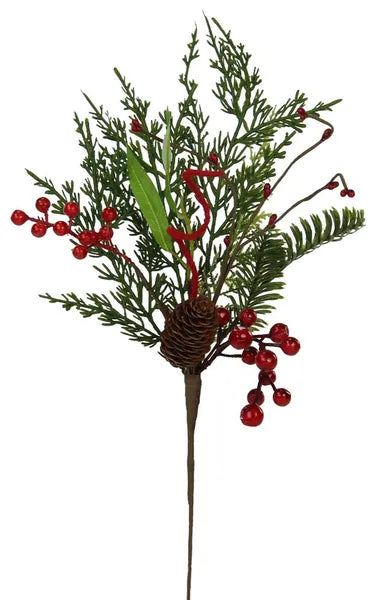 XX8299  19"L Mix Pine/Berries/Pinecones Pick Mix Green