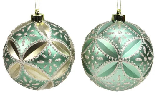 XY8366Y4   130Mm Floral Daisy Ball Orn    Sage Green/Champagne