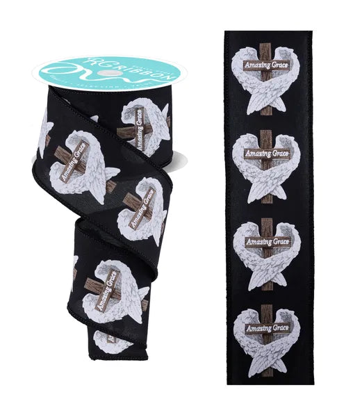 RGF167302   2.5" x 10yd Amazing Grace Cross W/Wings   Black/Brown/Grey