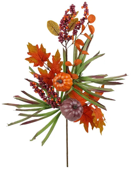 HA156652    26"L Pumpkin/Gourd/Berry/Leaf Spray    Mlbry/Orng/Rst/Moss/Mstrd