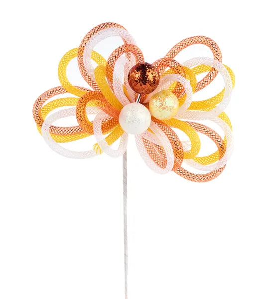 XP3868ET  12"L Foil/Faux Jute Glitter Ball Pick     Orange/Yellow/White