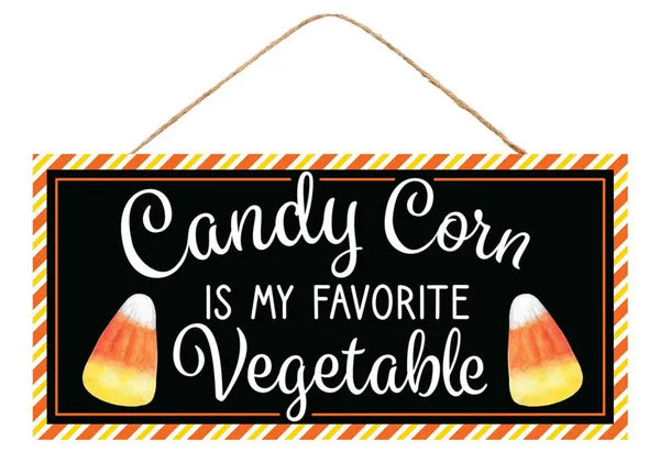AP7341   12.5"L x 6"H Candy Corn/Vegetable Sign    Black/Orange/White/Yellow
