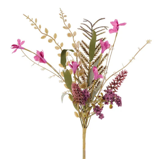 FH812544  12"L Fabric Flower/Eva Leaf/Beads Bush Plum
