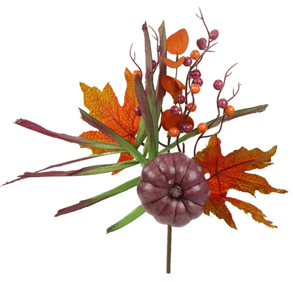 HA156552    15"L Pumpkin/Berry/Leaf/Grass Pick   Mlbry/Orng/Rust/Moss/Must