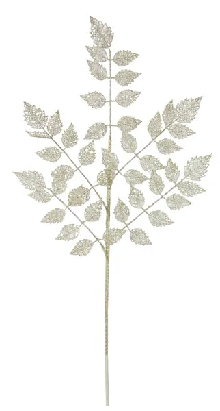 XS227786   30"L Glitter Rose Leaf Spray   Light Gold