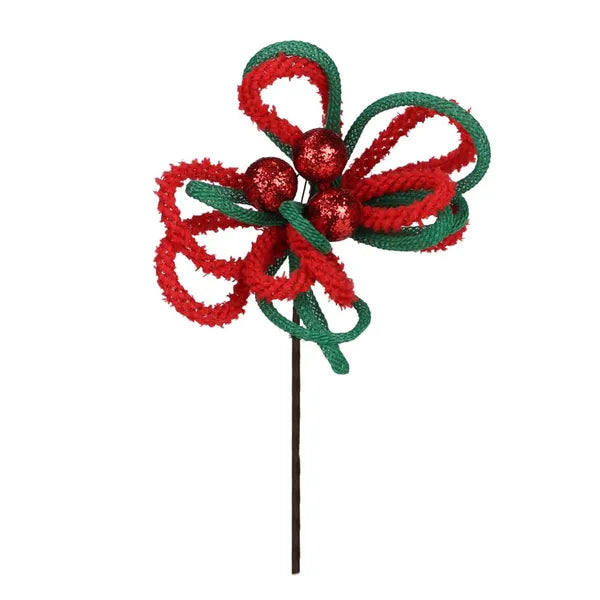 XP3816J8     12"L Snowdrift/Jute Glitter Ball Pick   Red/Emerald