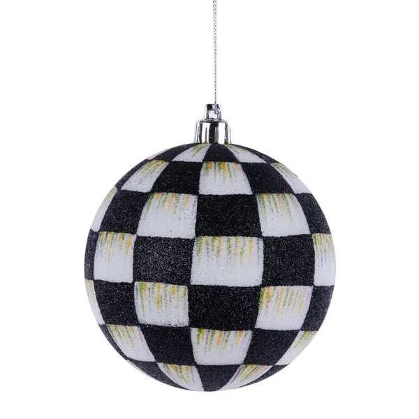 XJ7297TX   100Mm Check Glitter Ornament     Black/White