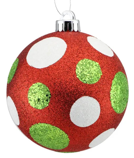 XY8918M4   120Mm All Glitter Polka Dot Ball   Red W/Lime Green/White