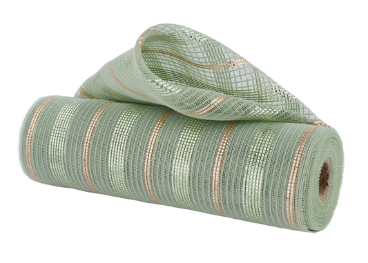 RY5018R7  10.25" x 10yd Fine Weave Faux Jute/Met. Sage/Champagne