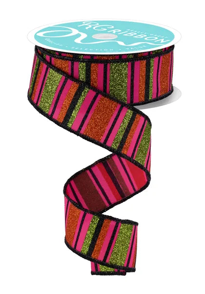 RGF191211   1.5" x 10yd Horizontal Stripe    Hot Pink/Lime/Orng/Blck