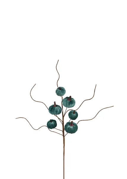 HA0496H2  14.5"L Mixed Size Velvet Pumpkin Pick x 6 Teal
