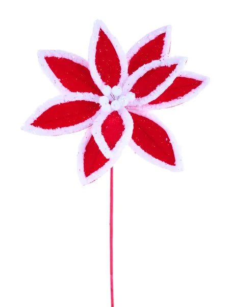 XS415230   12.5"Dia Velvet Poinsettia Stem, 23"Oal    Red/White