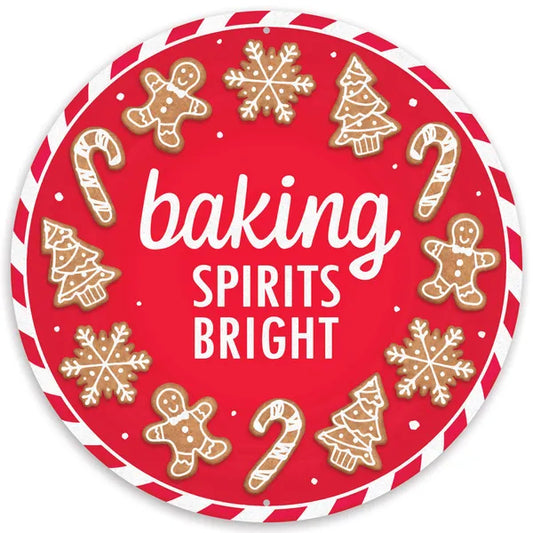 MD1366   12"Dia Metal Baking Spirits Bright Sign   Red/Light Brown/White