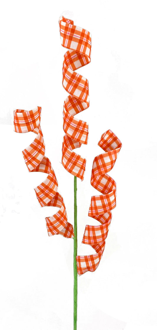63266OR     24"    Plaid Curl Spray X3    Orange/White