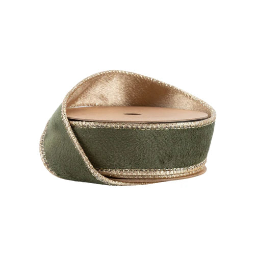 7115W57025E 1"X10Y  Reversible Classic Velvet Wired Ribbon | Moss & Gold