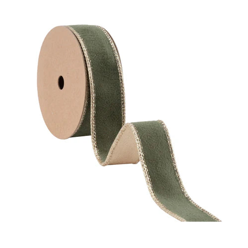 7115W57025E 1"X10Y  Reversible Classic Velvet Wired Ribbon | Moss & Gold