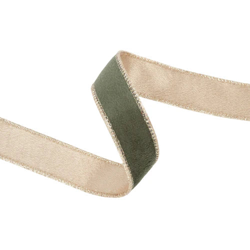 7115W57025E 1"X10Y  Reversible Classic Velvet Wired Ribbon | Moss & Gold