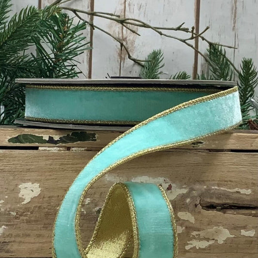 ds050587   1.5"X10Y   dstevens VP Lush Velvet Gold Back    Ocean Water Blue