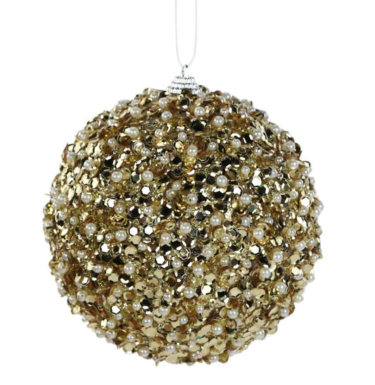 XJ519408  4.75"Dia Glitter/Bead Ornament  Gold