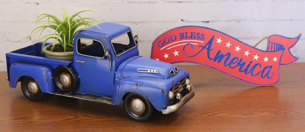 AM0192 Blue Metal Truck Planter 16x6.5
