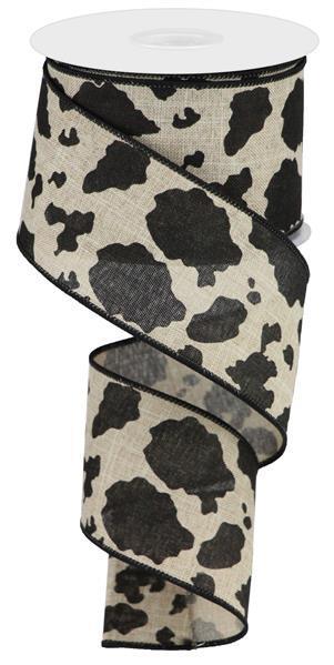 RGB138302     2.5" x 10yd Cow Print On Royal     Natural/Black