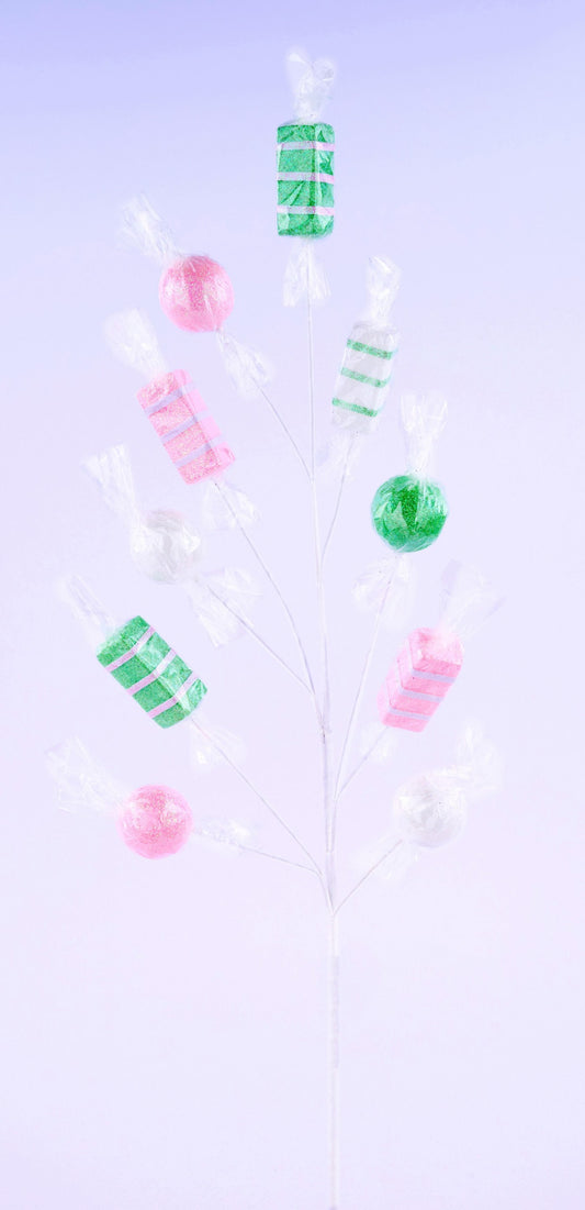 MN0390K6     29"L Cello Wrapped Candy Spray    Lt Pink/White/Mint Green